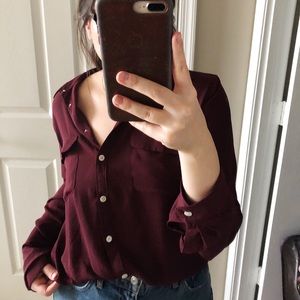 LOFT Maroon Utility Blouse